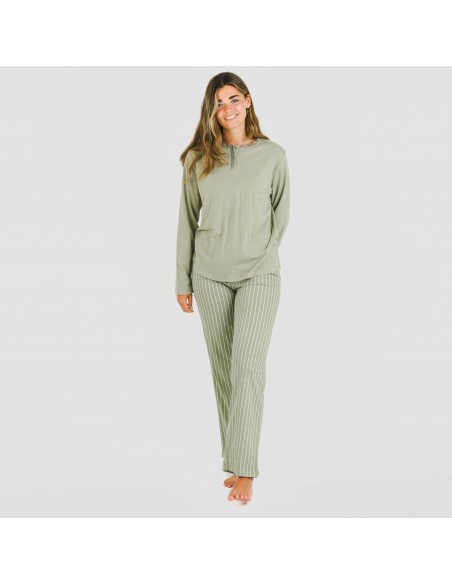 Pigiama lungo cotone Raya Beatrice verde militare pigiami-lunghi-donna