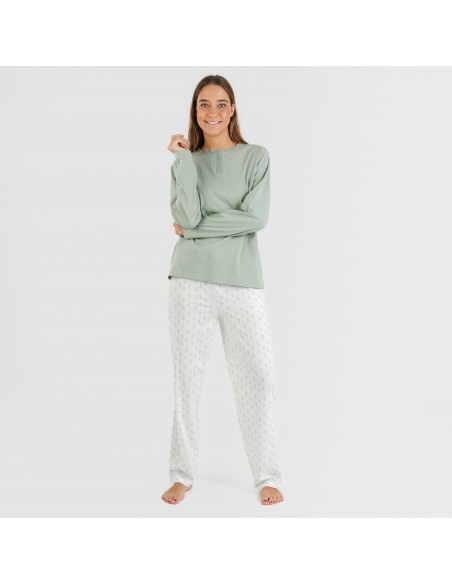 Pigiama lungo cotone Varga verde pigiami-lunghi-donna