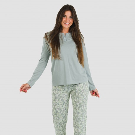 Pigiama lungo cotone Nadia turchese pijama-largo-algodon