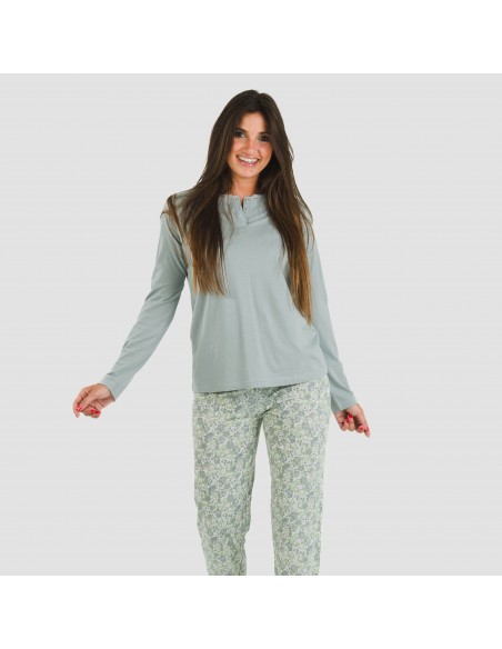 Pigiama lungo cotone Nadia turchese pijama-largo-algodon