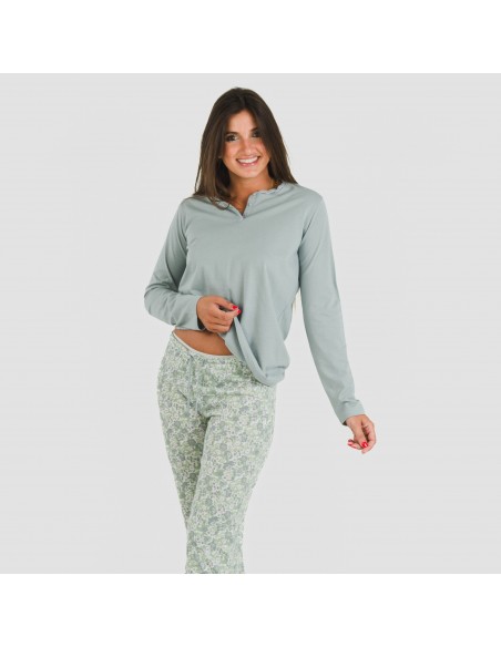 Pigiama lungo cotone Nadia turchese pijama-largo-algodon