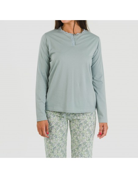 Pigiama lungo cotone Nadia turchese pijama-largo-algodon