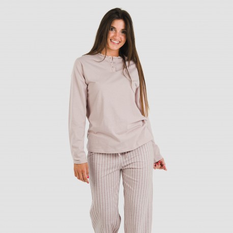 Pigiama lungo cotone Raya Beatrice malva pijama-largo-algodon