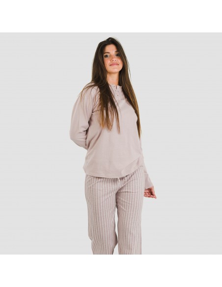 Pigiama lungo cotone Raya Beatrice malva pijama-largo-algodon