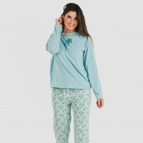 Pigiama lungo cotone Martinuca blu acqua pijama-largo-algodon