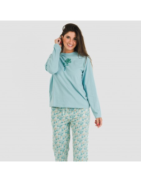 Pigiama lungo cotone Martinuca blu acqua pijama-largo-algodon