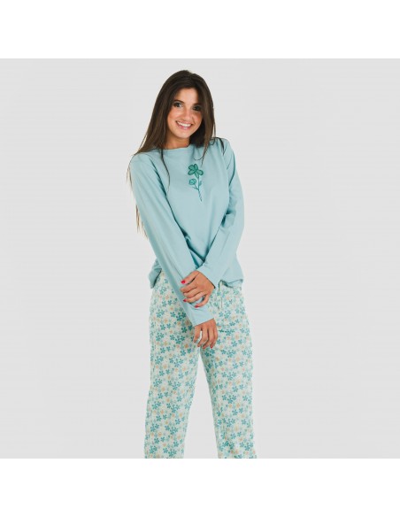 Pigiama lungo cotone Martinuca blu acqua pijama-largo-algodon