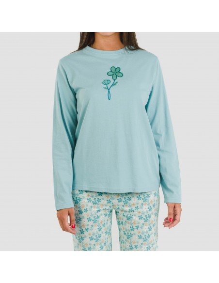 Pigiama lungo cotone Martinuca blu acqua pijama-largo-algodon