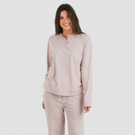 Pigiama lungo cotone Madrigal rosa chiaro pijama-largo-algodon