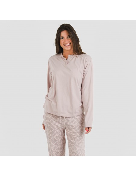 Pigiama lungo cotone Madrigal rosa chiaro pijama-largo-algodon