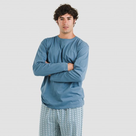 Pigiama lungo uomo cotone Draft blu indaco pijama-algodon