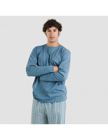 Pigiama lungo uomo cotone Draft blu indaco pijama-algodon