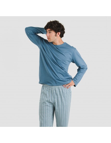 Pigiama lungo uomo cotone Draft blu indaco pijama-algodon