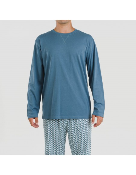 Pigiama lungo uomo cotone Draft blu indaco pijama-algodon