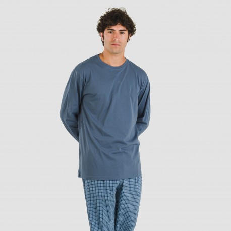 Pigiama lungo uomo cotone Cuadro Kike blu pijama-algodon