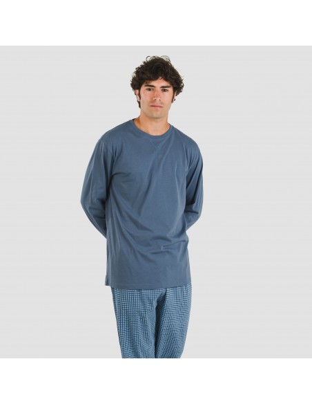 Pigiama lungo uomo cotone Cuadro Kike blu pijama-algodon