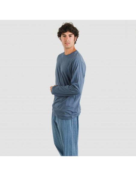 Pigiama lungo uomo cotone Cuadro Kike blu pijama-algodon