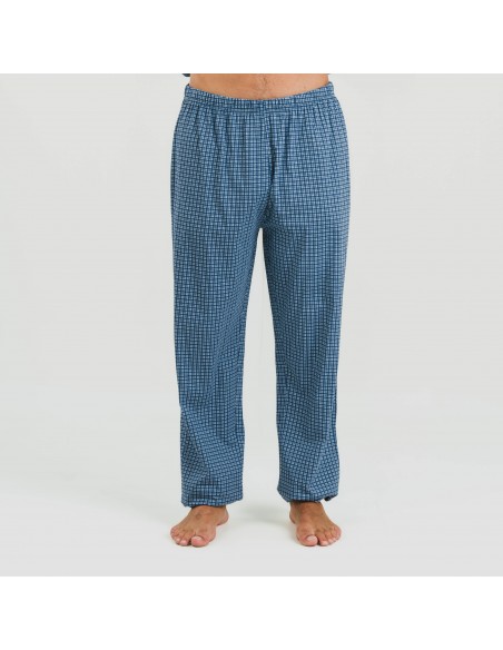 Pigiama lungo uomo cotone Cuadro Kike blu pijama-algodon