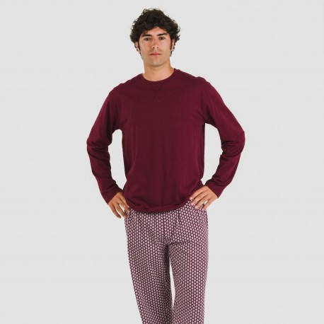 Pigiama lungo uomo cotone Sassy bordeaux pijama-algodon