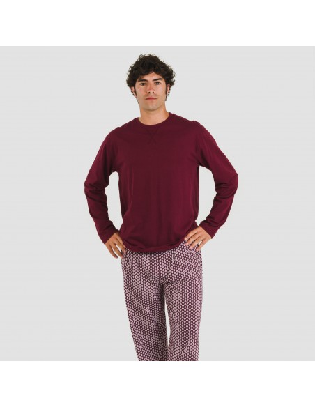 Pigiama lungo uomo cotone Sassy bordeaux pijama-algodon