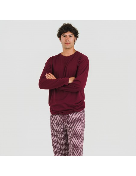 Pigiama lungo uomo cotone Sassy bordeaux pijama-algodon