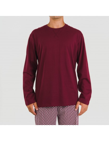 Pigiama lungo uomo cotone Sassy bordeaux pijama-algodon