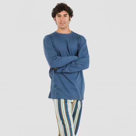 Pigiama lungo uomo cotone Raya Cap blu pijama-algodon