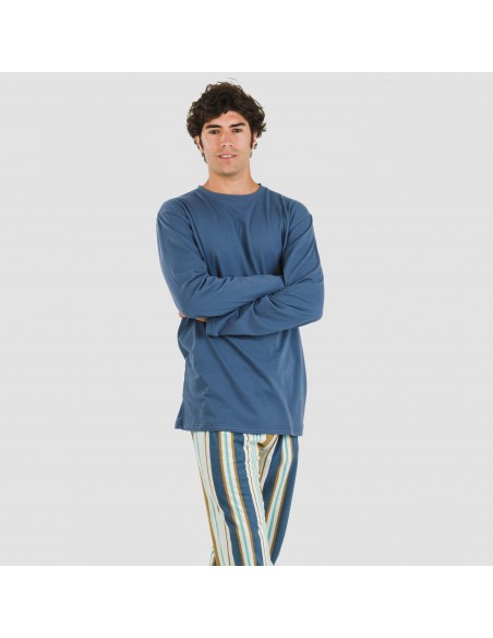 Pigiama lungo uomo cotone Raya Cap blu pijama-algodon