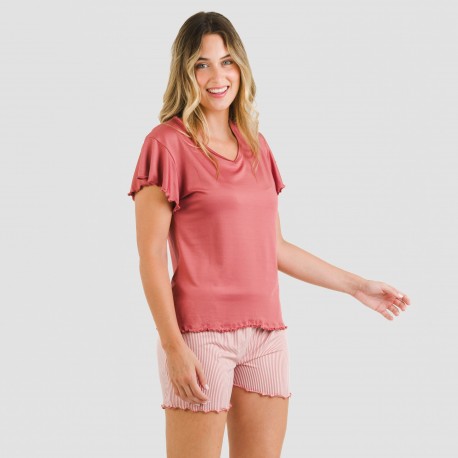 Pigiama corto mezza manica soft Raya Aliena marsala pijama-corto-sedoso