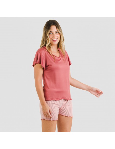 Pigiama corto mezza manica soft Raya Aliena marsala pijama-corto-sedoso