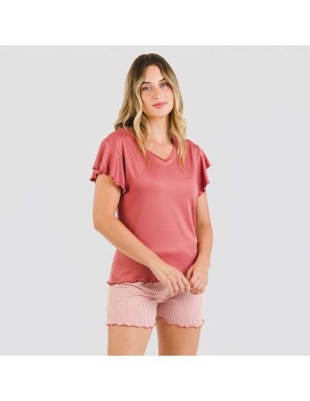 Pigiama corto mezza manica soft Raya Aliena marsala pijama-corto-sedoso