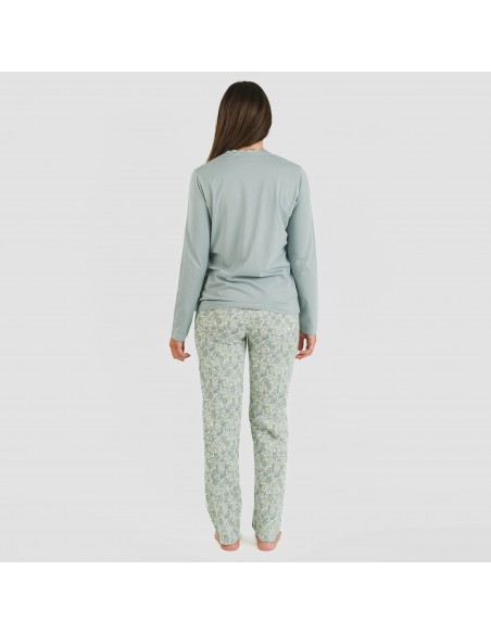 Pigiama lungo cotone Nadia turchese pijama-largo-algodon