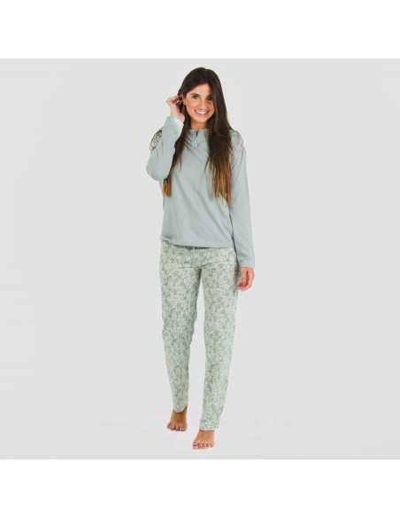 Pigiama lungo cotone Nadia turchese pijama-largo-algodon