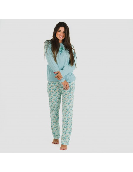 Pigiama lungo cotone Martinuca blu acqua pijama-largo-algodon