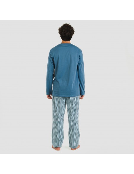 Pigiama lungo uomo cotone Draft blu indaco pijama-algodon