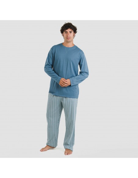 Pigiama lungo uomo cotone Draft blu indaco pijama-algodon