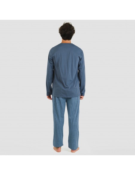 Pigiama lungo uomo cotone Cuadro Kike blu pijama-algodon