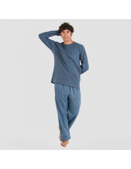 Pigiama lungo uomo cotone Cuadro Kike blu pijama-algodon