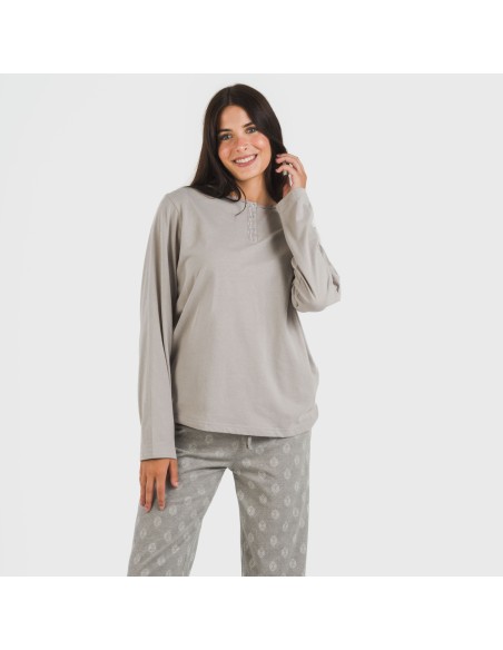 Pigiama lungo cotone Garbo grigio misto pigiami-lunghi-donna