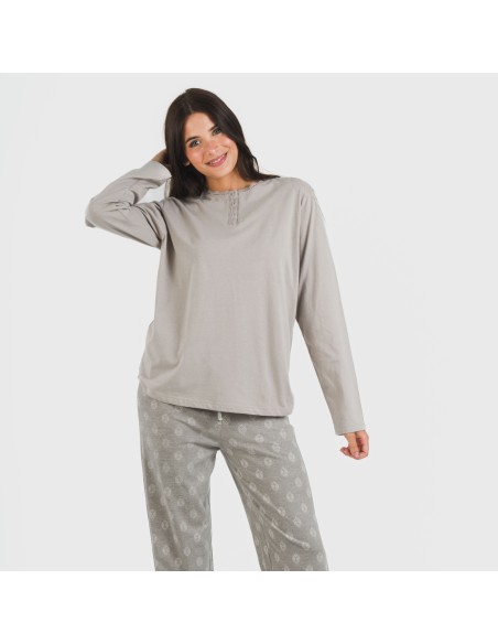 Pigiama lungo cotone Garbo grigio misto pigiami-lunghi-donna