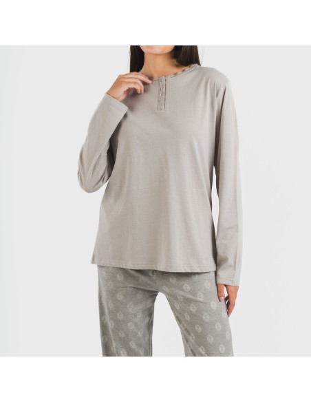 Pigiama lungo cotone Garbo grigio misto pigiami-lunghi-donna