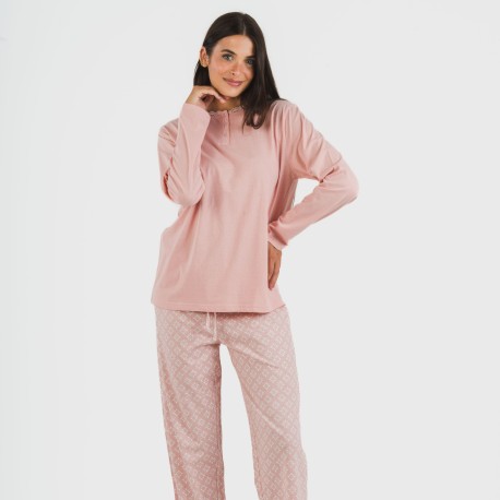 Pigiama lungo cotone Checo rosa pigiami-lunghi-donna