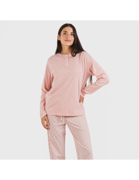 Pigiama lungo cotone Checo rosa pigiami-lunghi-donna