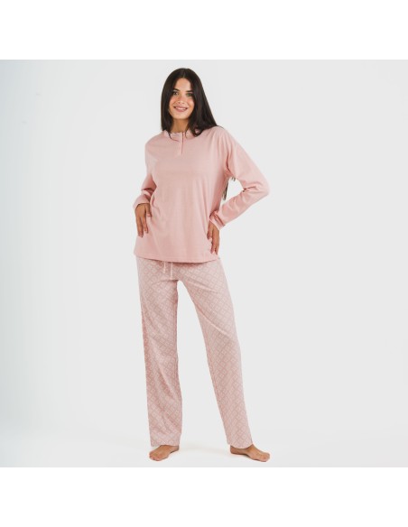 Pigiama lungo cotone Checo rosa pigiami-lunghi-donna