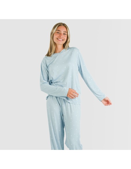 Pigiama lungo soft Ambarina celeste pigiami-lunghi-donna