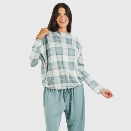 Pigiama lungo Secret donna Cuadro Guima indaco pijama-largo-secret