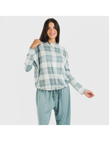 Pigiama lungo Secret donna Cuadro Guima indaco pijama-largo-secret