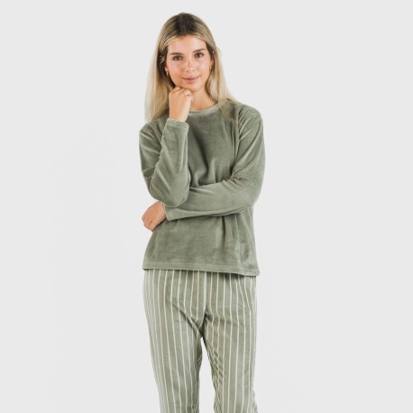 Pigiama velluto Raya Astria verde militare pigiami-inverno-donna