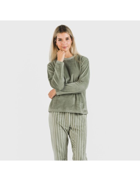 Pigiama velluto Raya Astria verde militare pigiami-inverno-donna