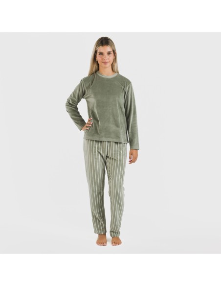 Pigiama velluto Raya Astria verde militare pigiami-inverno-donna